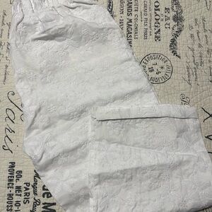 Elegant White Embroidered Pants XXL